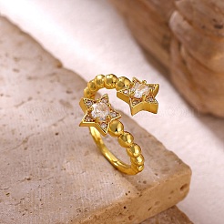 Brass Micro Pave Cubic Zirconia Cuff Open Rings for Women&nbsp;CU-CBAED05-02G