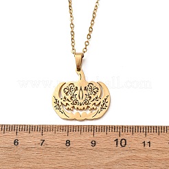 Halloween 304 Stainless Steel Hollow Floral Pumpkin Pendant Cable Chain Necklaces for Men Women&nbsp;NJEW-K308-09G