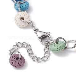 Dyed Natural Lava Rock Disc Beaded Anklets&nbsp;AJEW-AN00545