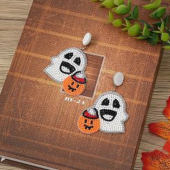 Halloween Ghost with Pumpkin Glass Seed Beaded Dangle Stud Earrings&nbsp;FS-WGC1EA3-01