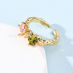 Brass Micro Pave Cubic Zirconia Cuff Rings for Women&nbsp;RJEW-F191-01G-01