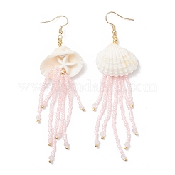 304 Stainless Steel Dyed Synthetic Turquoise & Natural Rose Quartz & Glass Seed Beaded Jellyfish Dangle Earrings&nbsp;EJEW-MZ00529-02