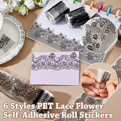 6 Rolls 6 Styles PET Lace Flower Self-Adhesive Roll Sticker&nbsp;DIY-HS0002-34