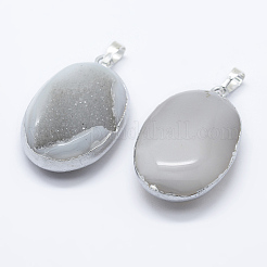 Oval Brass Natural Crystal Agate Pendants&nbsp;G-A136-B09S