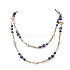 Round Natural Lapis Lazuli & Synthetic Howlite Beaded Wrap Long Necklaces&nbsp;NJEW-JN05907-02