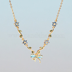 Brass Pave Cubic Zirconia Flower Bowknot Pendant Necklaces for Women&nbsp;WGA7CA3-01