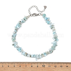 Natural Larimar Chip Beaded Anklets with Stainless Steel End Chains&nbsp;AJEW-AN00888