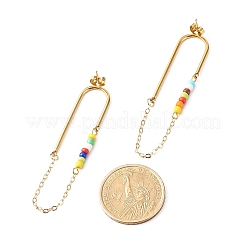 Chain Tassel with Glass Seed Beads Dangle Stud Earrings for Girl Women&nbsp;EJEW-TA00014