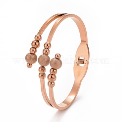 201 Stainless Steel Ball Beaded Open Bangle&nbsp;BJEW-G648-05RG