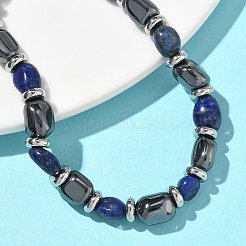 Natural  Lapis Lazuli
 & Non-magnetic Synthetic Hematite Beaded Braided Bead Bracelets for Men Women&nbsp;BJEW-Z148-08P-05