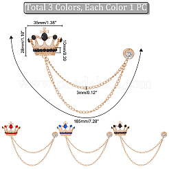 AHADEMAKER 3Pcs 3 Colors Rhinestone Crown with Hanging Safety Chains Brooch&nbsp;JEWB-GA0001-13