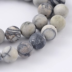 Round Frosted Natural Black Silk Stone/Netstone Bead Strands&nbsp;X-G-M248-8mm-03