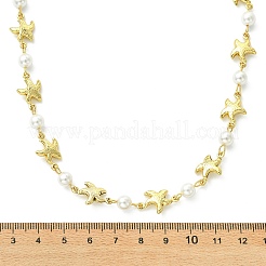 Ocean 304 Stainless Steel Sea Animals Handmade Link Chain Necklaces with White Round Shell Pearl Beads&nbsp;NJEW-JN06097-02
