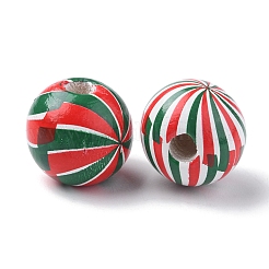 42Pcs 7 Colors Christmas Theme Printed Natural Wooden Beads&nbsp;WOOD-FS0001-04