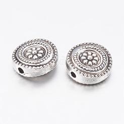 Tibetan Style Alloy Flat Round with Flower Beads&nbsp;X-TIBEB-5686-AS-FF