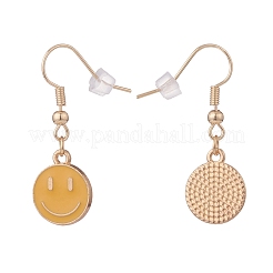 Flat Round with Smiling Face Enamel Dangle Earrings&nbsp;EJEW-JE04860