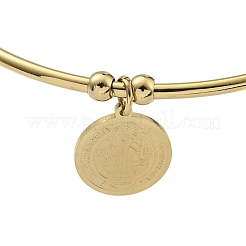 PVD Vacuum Plating 202 Stainless Steel Disc Charm Open Cuff  Bangles for Women&nbsp;BJEW-M317-03G
