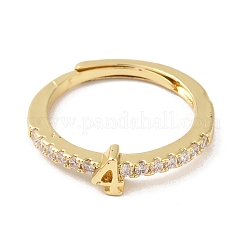Rack Plating Brass Clear Cubic Zirconia Number 4 Adjustable Rings for Women&nbsp;RJEW-S407-09G-04