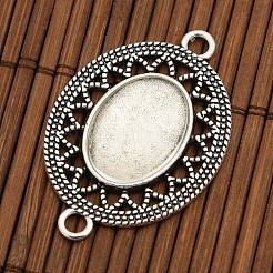 Tibetan Style Alloy Connector Cabochon Bezel Settings and Oval Transparent Glass Cabochons&nbsp;DIY-X0206-AS
