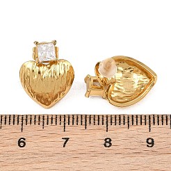 304 Stainless Steel Pave Single Cubic Zirconia Heart Stud Earrings for Women&nbsp;SA-CBAB549-04G