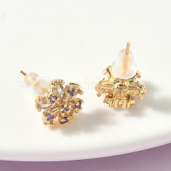 Snowflake Brass Micro Pave Cubic Zirconia Stud Earrings&nbsp;EJEW-Z152-02G-01