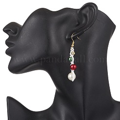 Baking Paint Glass Pearl Round & Seed Beads Dangle Earrings&nbsp;EJEW-TA00756