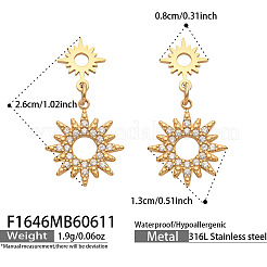 316 Surgical Stainless Steel & Clear Cubic Zirconia Stud Dangle Earrings&nbsp;WGD0B08-01