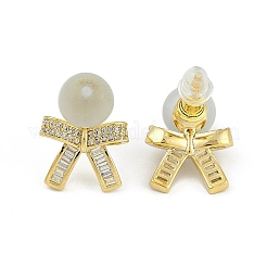 Bowknot Brass Micro Pave Clear Cubic Zirconia Stud Earrings for Women&nbsp;EJEW-Q391-26G
