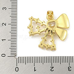 Bowknot Rack Plating Brass Clear Cubic Zirconia Pendants&nbsp;KK-Z053-14G-01