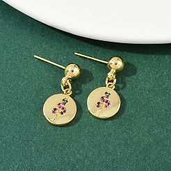 Flat Round with Star & Wing & Snake Brass Micro Pave Cubic Zirconia Dangle Stud Earrings&nbsp;EJEW-Z115-01G