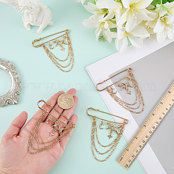 4Pcs Moon & Star Alloy Rhinestone Hanging Chain Brooch&nbsp;JEWB-FG0001-84A