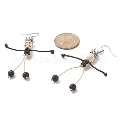 4 Pair 4 Color Synthetic Turquoise & Natural Lava Rock Braided Skeleton Dangle Earrings&nbsp;EJEW-TA00226