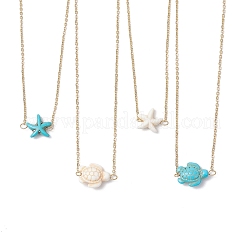 4Pcs 4 Styles Beach Dyed Synthetic Turquoise Starfish Turtle Pendant 304 Stainless Steel Chain Necklaces&nbsp;NJEW-JN05249