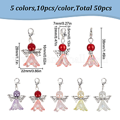 50Pcs 5 Colors Angel Glass Pearl & Acrylic Beaded Pendant Decoration&nbsp;HJEW-HY00039