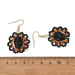 Halloween Gothic Synthetic Turquoise Skull Dangle Earrings&nbsp;EJEW-MZ00807-01