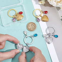 Alloy Rhinestone and Glass Charms & 316 Stainless Steel Locket Pendants Keychain&nbsp;KEYC-NB00030