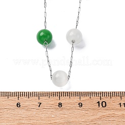 304 Stainless Steel Cat Eye Round Beads Handmade Chain Necklaces for Women&nbsp;NJEW-C073-01P-07