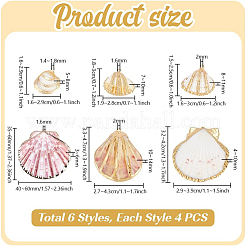 24Pcs 6 Styles Electroplated Natural Mixed Shell Pendants&nbsp;SSHEL-PH0001-48