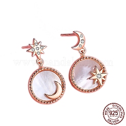 Natural Shell Moon & Star Asymmetrical Earrings with Clear Cubic Zirconia&nbsp;MOST-PW0001-061G