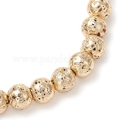 Electroplated Natural Lava Rock Round Beads Stretch Bracelets for Women Men&nbsp;BJEW-JB11982-02