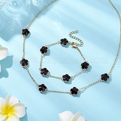 Plum Blossom Glass Links Necklace and Bracelet Sets&nbsp;SJEW-JS01293-02