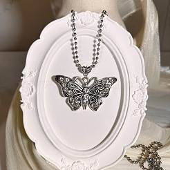 European Style Vintage Alloy Rhinestone Butterfly Pendant Ball Chain Necklaces for Women&nbsp;YE8712-1