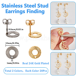 40Pcs 2 Colors 201 Stainless Steel Stud Earrings Finding&nbsp;STAS-SC0009-15