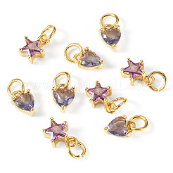 12Pcs 2 Styles Brass Micro Pave Cubic Zirconia Charms&nbsp;KK-TA0008-70C