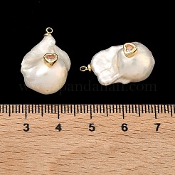 Brass & Pearl Micro Pave Cubic Zirconia Pendants&nbsp;KK-H259-13C-G02