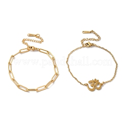304 Stainless Steel Paperclip Chains & Cable Chain Bracelet Sets&nbsp;AJEW-U005-05F-G