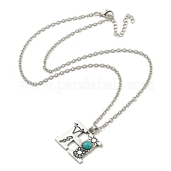 Letter A~Z Antique Silver Plated Alloy with Synthetic Turquoise Pendant Necklaces&nbsp;NJEW-G080-01H