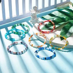 7Pcs 7 Colors Bling Round Glass Beaded Stretch Bracelets Set&nbsp;BJEW-JB07747