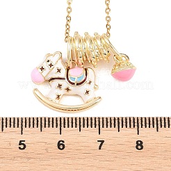 304 Stainless Steel Enamel Pink Coin Horse Pendant Necklaces for Women&nbsp;NJEW-K306-01G