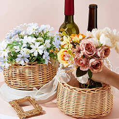 Wickerwork Baskets with Plastic Beaded Handle and Polyester Bowknot&nbsp;AJEW-WH0816-408